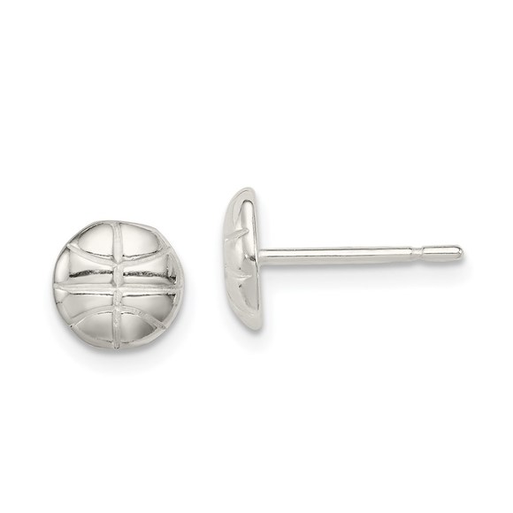 925 Sterling Silver Genuine Sports Basketball Mini Earrings - Picture 2 of 5
